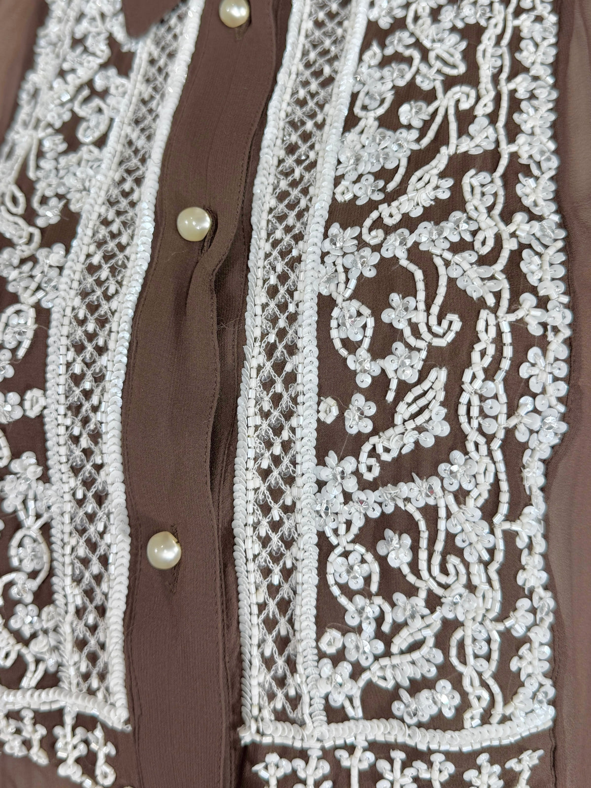 Valentino Spring 2003 Cocoa crepe silk embroidered blouse