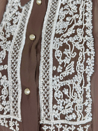 Valentino Spring 2003 Cocoa crepe silk embroidered blouse
