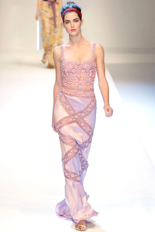 Valentino Spring 2007 Look 58 Maxi lilas satin dress with embroidered tulle