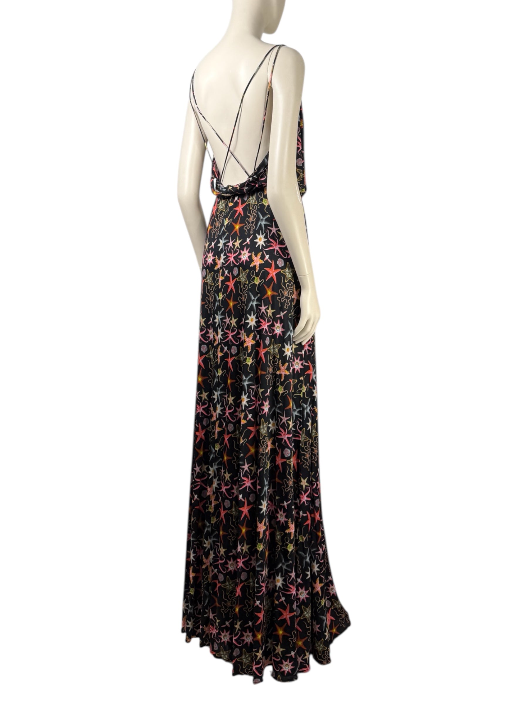 Versace Collection 2015 - Long black viscose jersey dress printed with multicolored starfish motifs 23