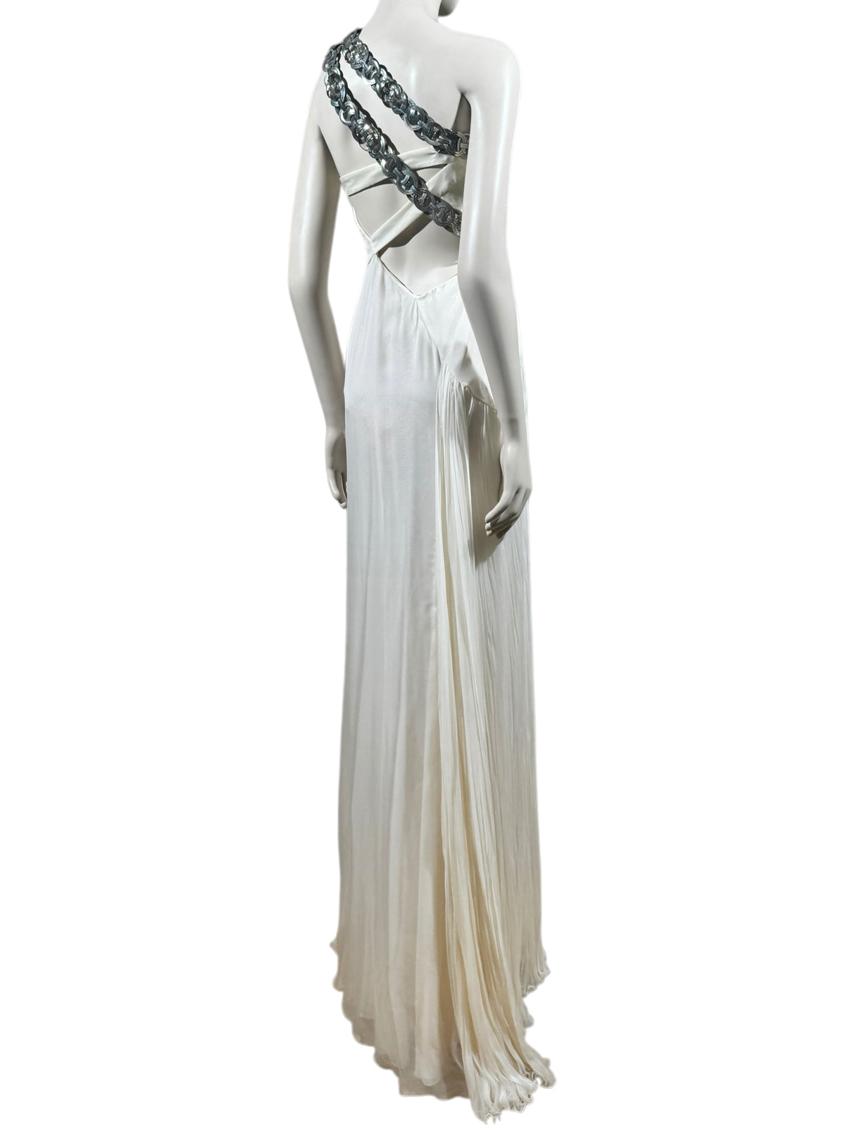 Versace Donatella Versace Spring 2010 Maxi chiffon crepe silk ecru dress chain