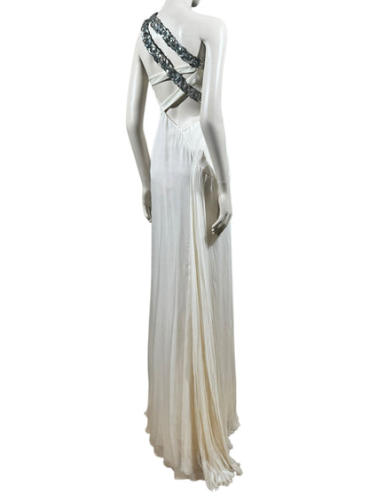 Versace Donatella Versace Spring 2010 Maxi chiffon crepe silk ecru dress chain