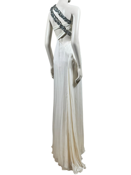 Versace Donatella Versace Spring 2010 Maxi chiffon crepe silk ecru dress chain