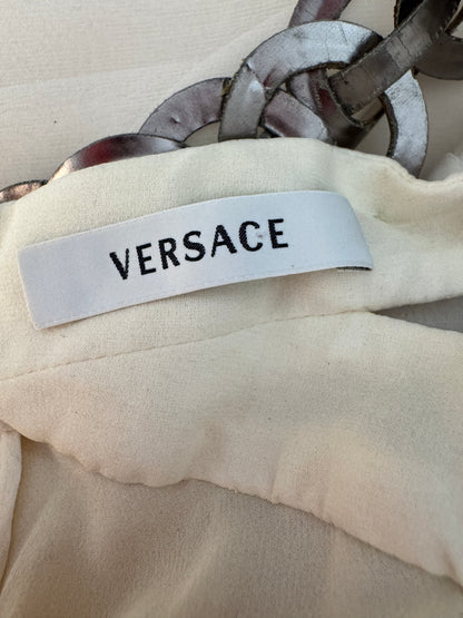 Versace Donatella Versace Spring 2010 Maxi chiffon crepe silk ecru dress chain
