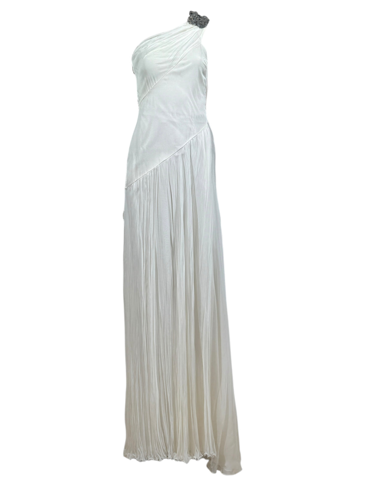 Versace Donatella Versace Spring 2010 Maxi chiffon crepe silk ecru dress chain