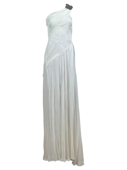 Versace Donatella Versace Spring 2010 Maxi chiffon crepe silk ecru dress chain