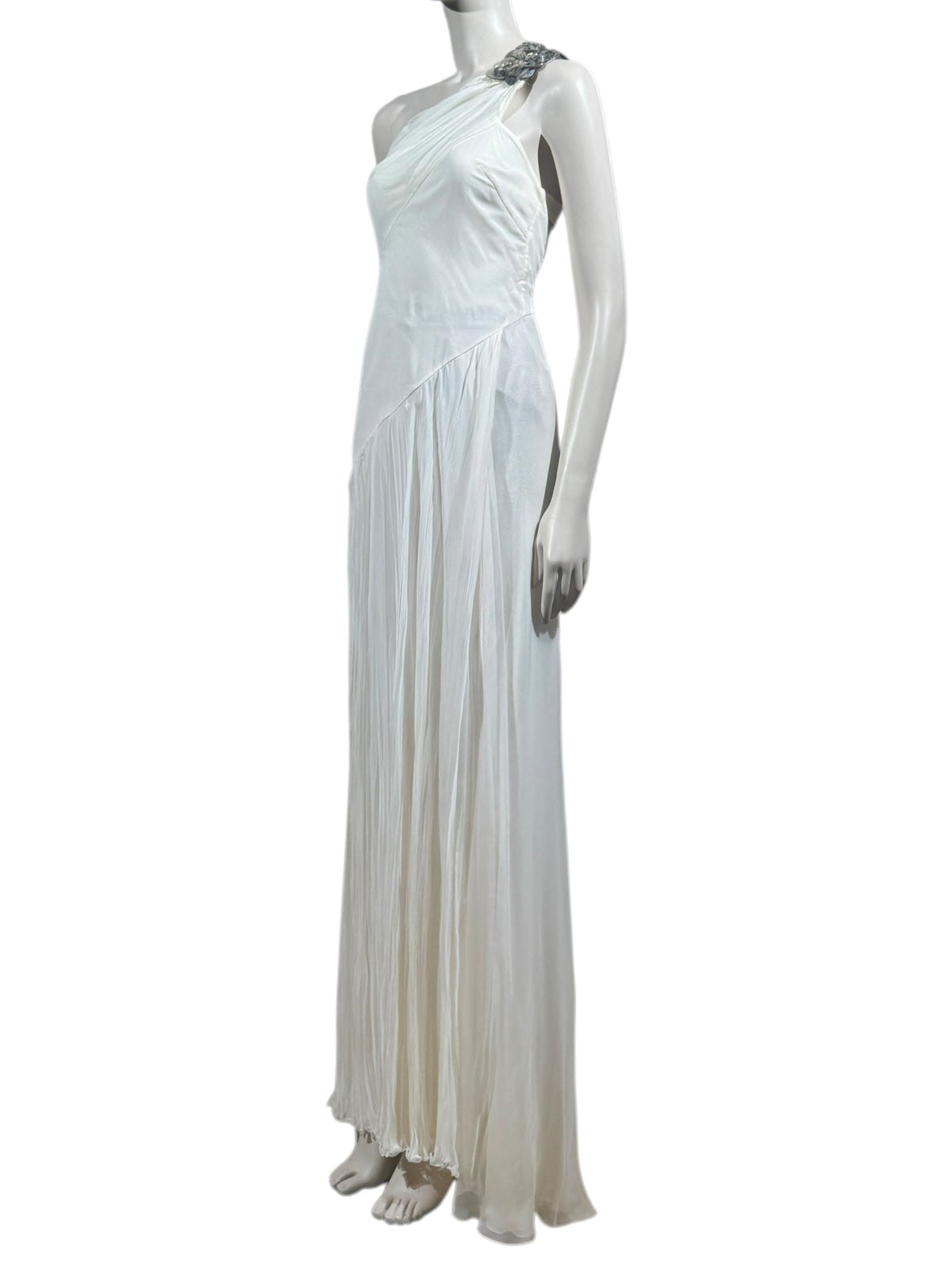 Versace Donatella Versace Spring 2010 Maxi chiffon crepe silk ecru dress chain