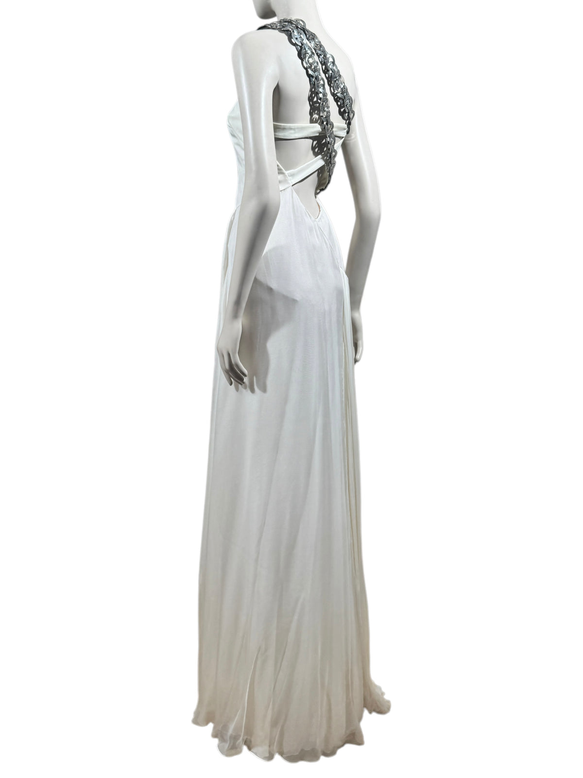 Versace Donatella Versace Spring 2010 Maxi chiffon crepe silk ecru dress chain