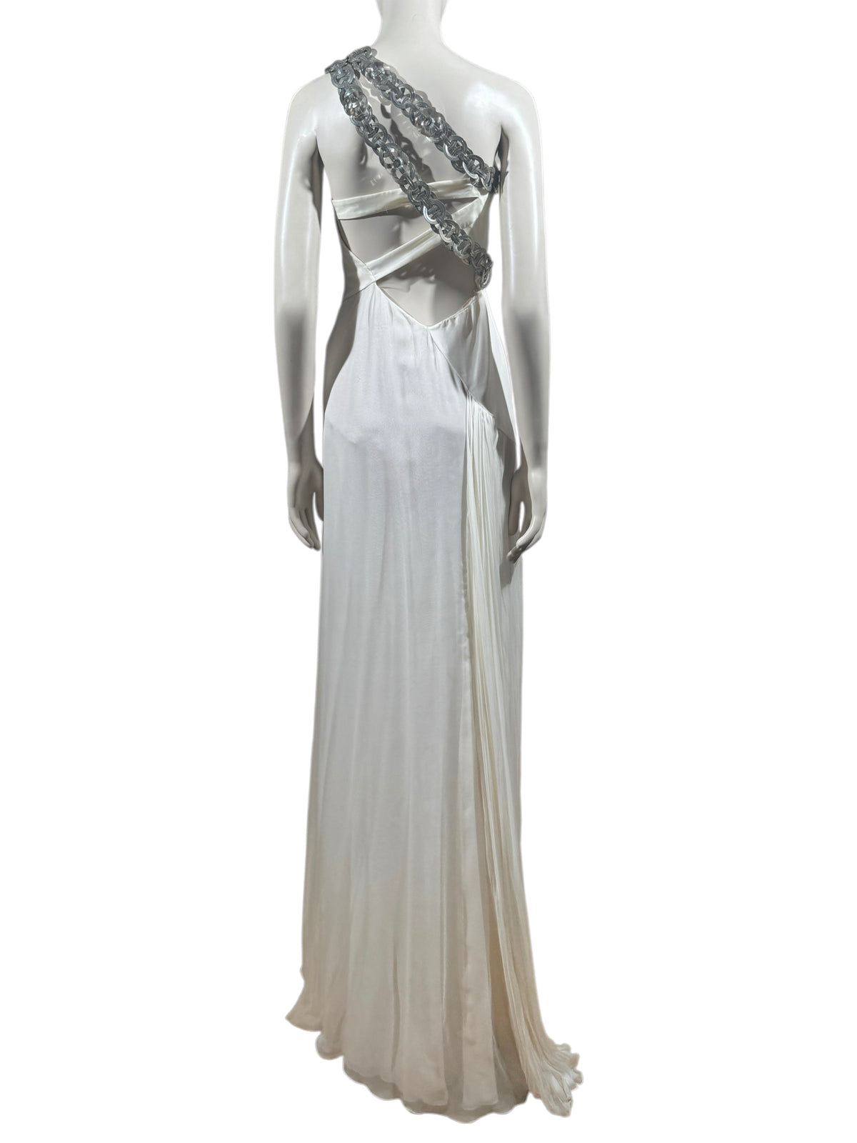 Versace Donatella Versace Spring 2010 Maxi chiffon crepe silk ecru dress chain