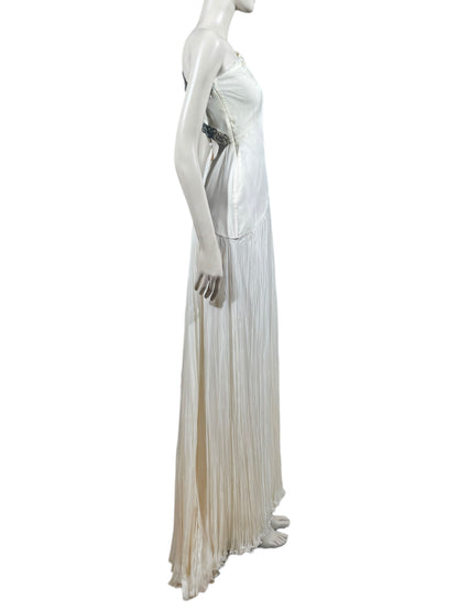 Versace Donatella Versace Spring 2010 Maxi chiffon crepe silk ecru dress chain