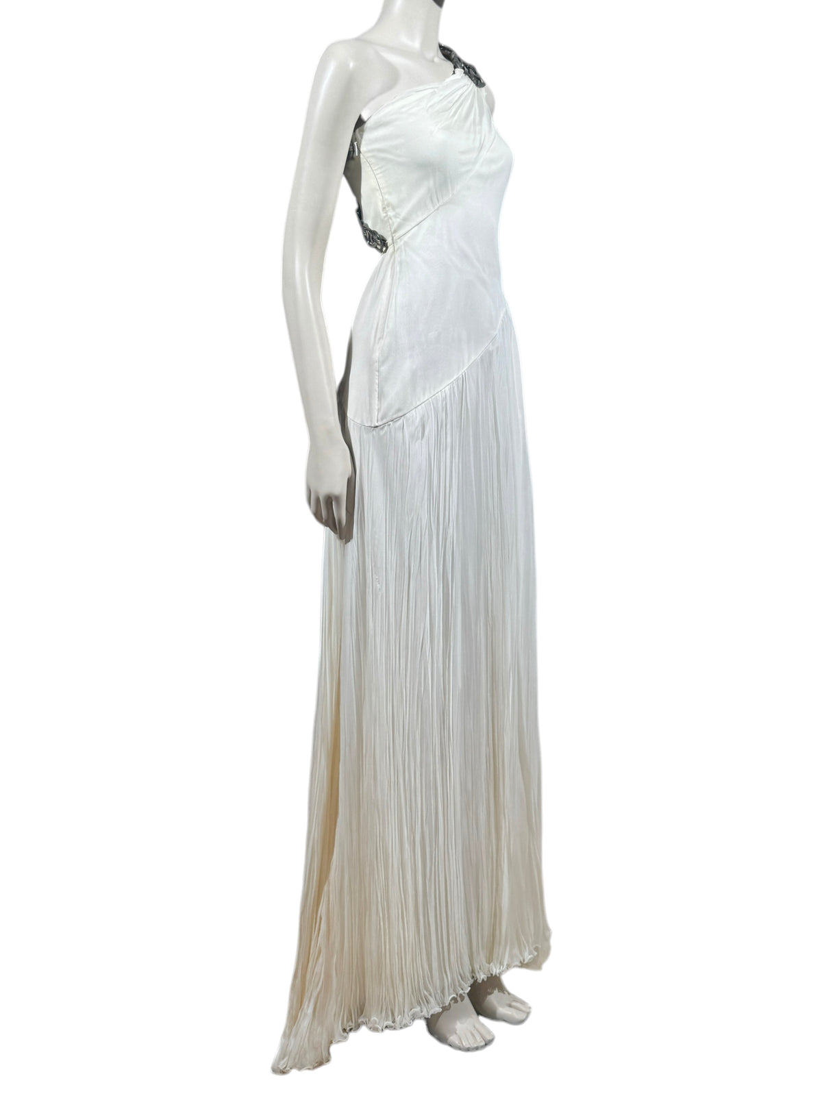 Versace Donatella Versace Spring 2010 Maxi chiffon crepe silk ecru dress chain