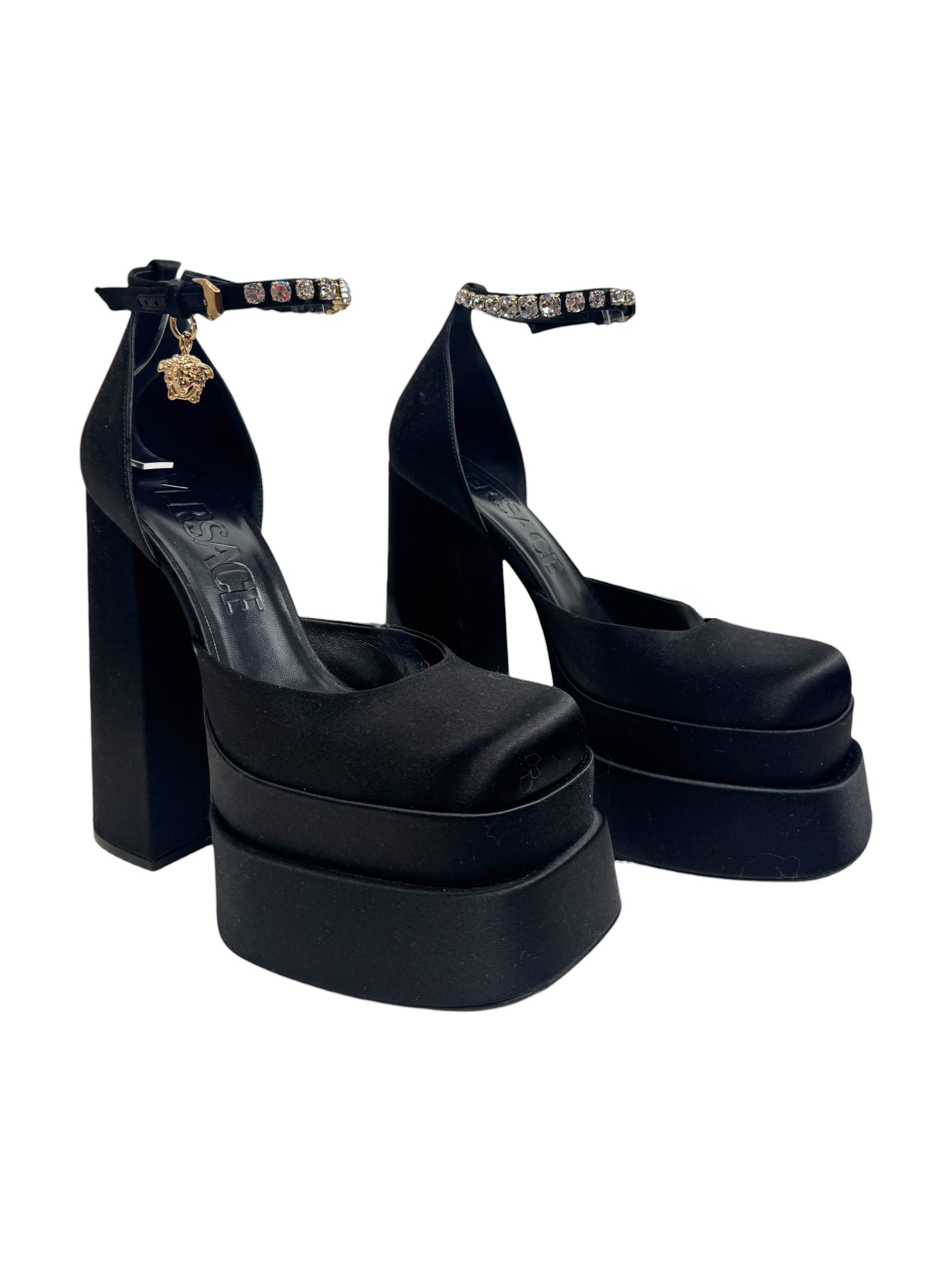 Versace black aevitas silk  pumps