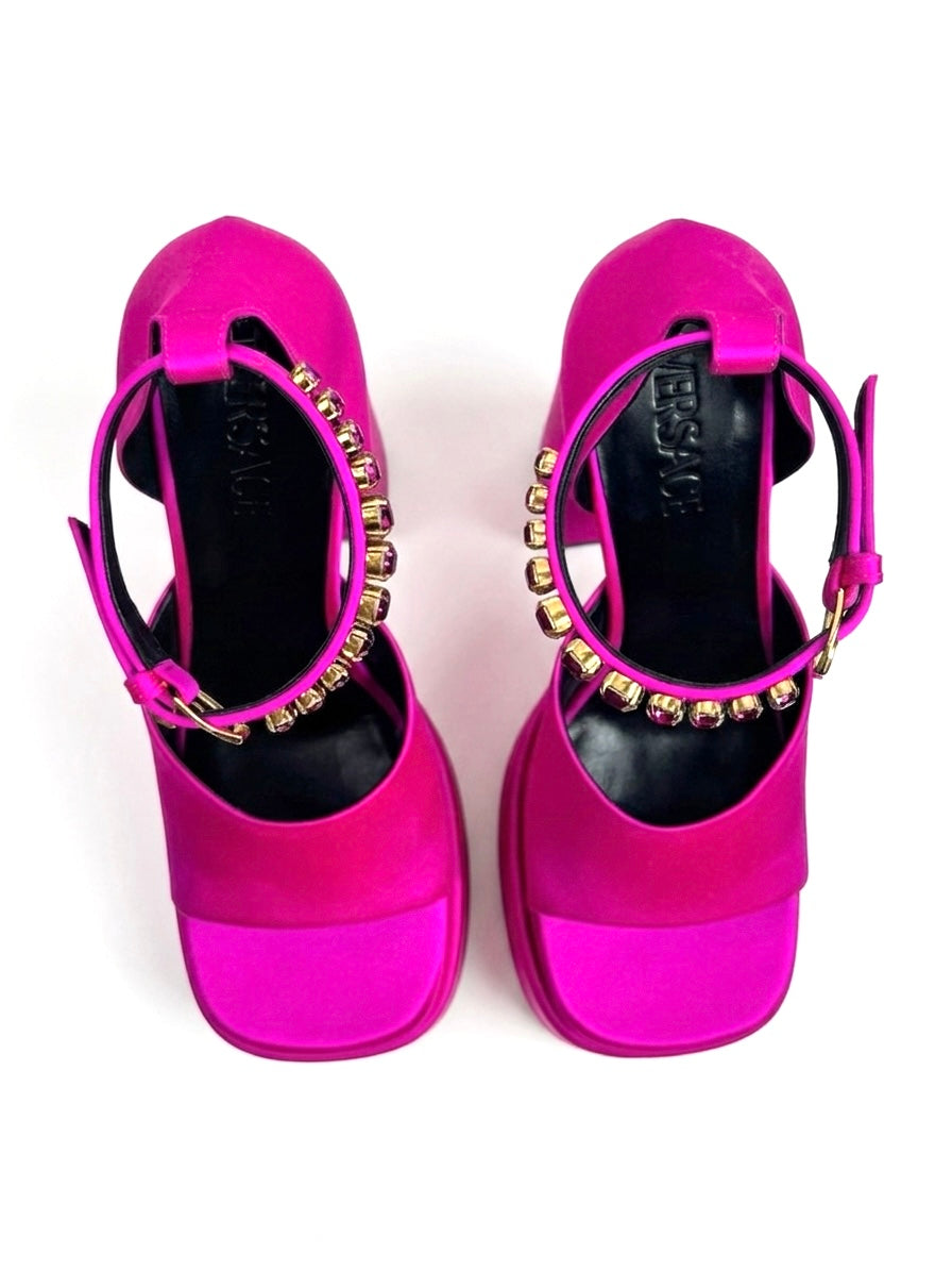 Versace pink satin aevitas pumps