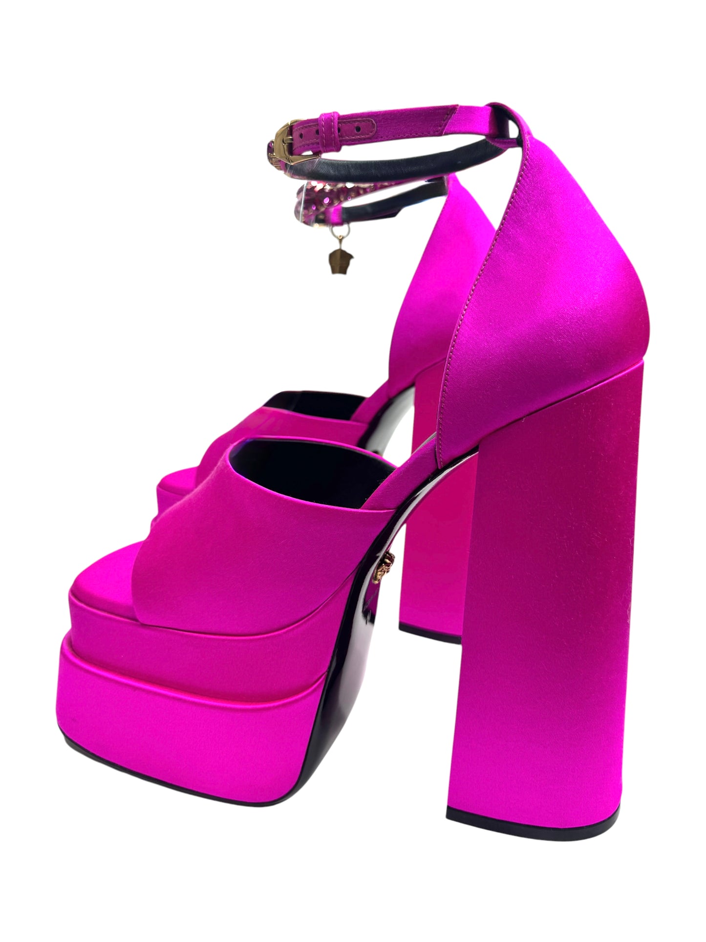 Versace pink satin aevitas pumps