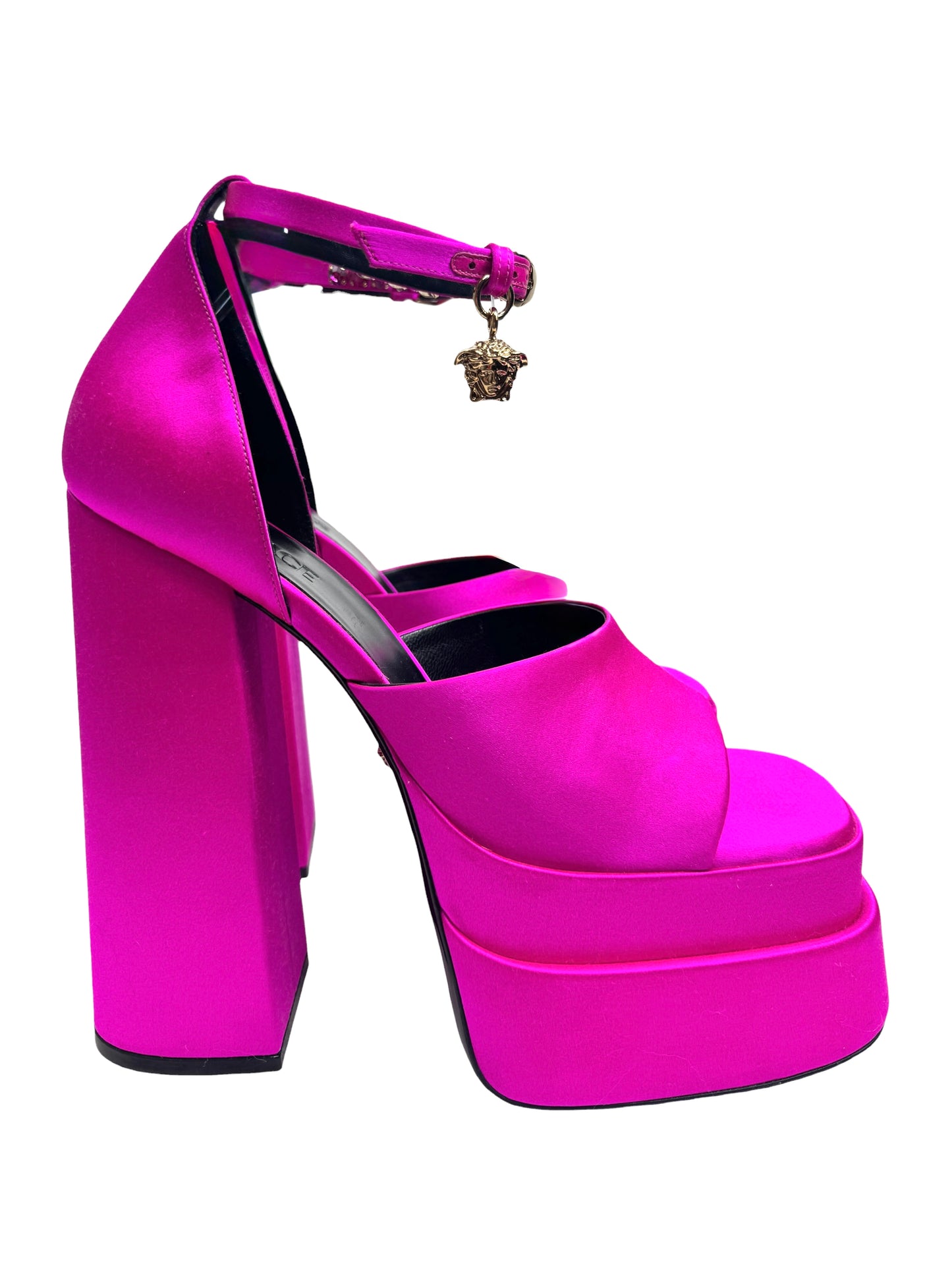 Versace pink satin aevitas pumps