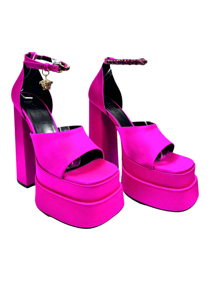 Versace pink satin aevitas pumps
