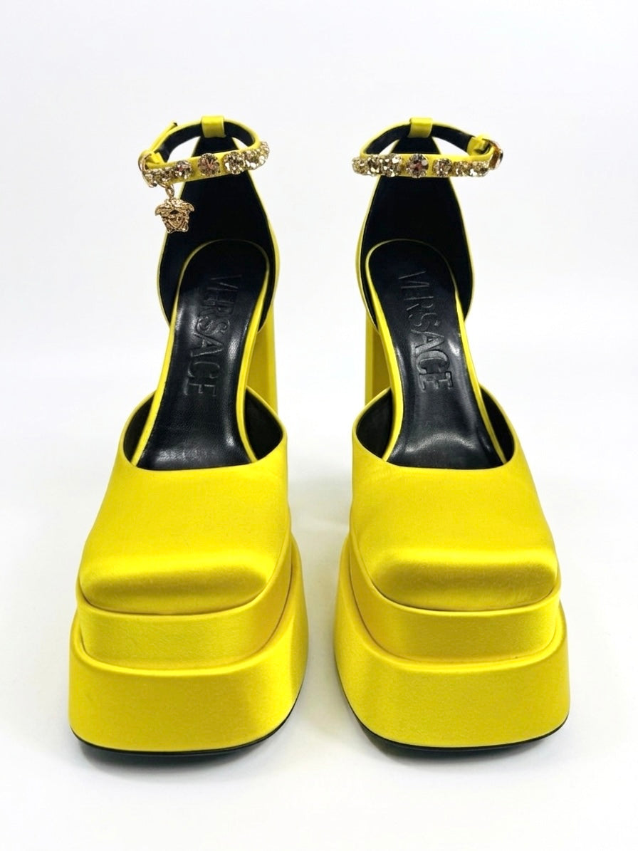 Versace yellow silk aevitas pumps