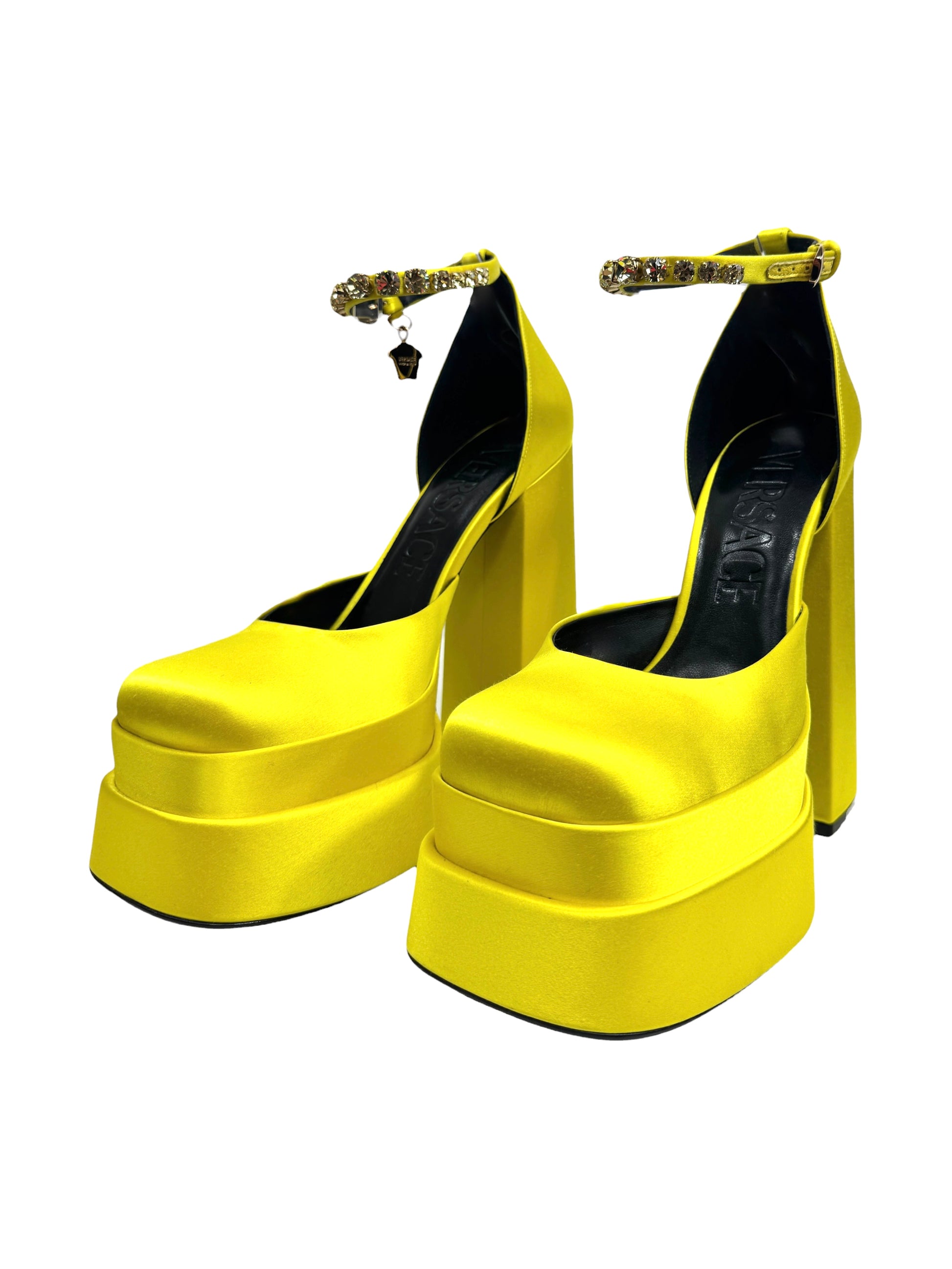 Versace yellow silk aevitas pumps