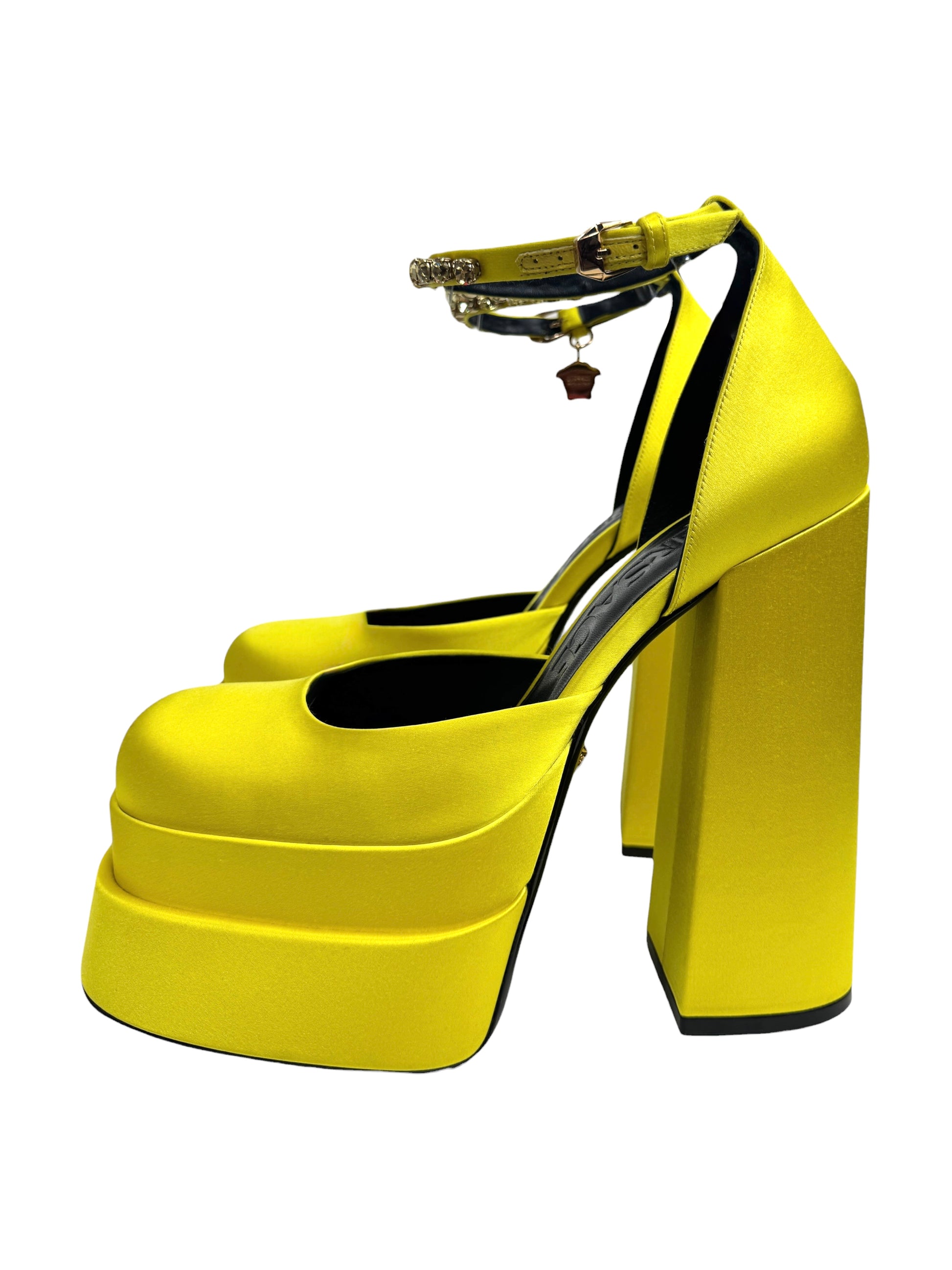 Versace yellow silk aevitas pumps