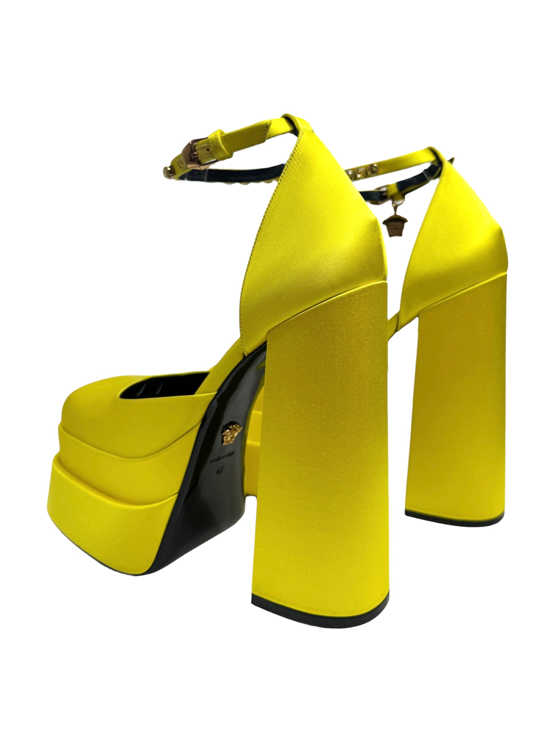 Versace yellow silk aevitas pumps