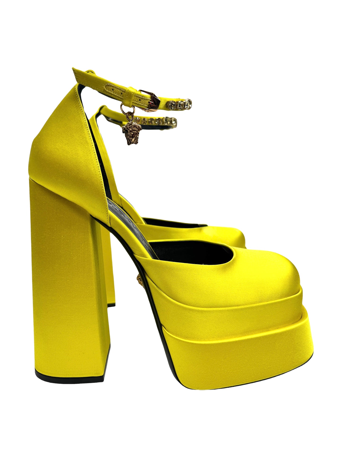 Versace yellow silk aevitas pumps
