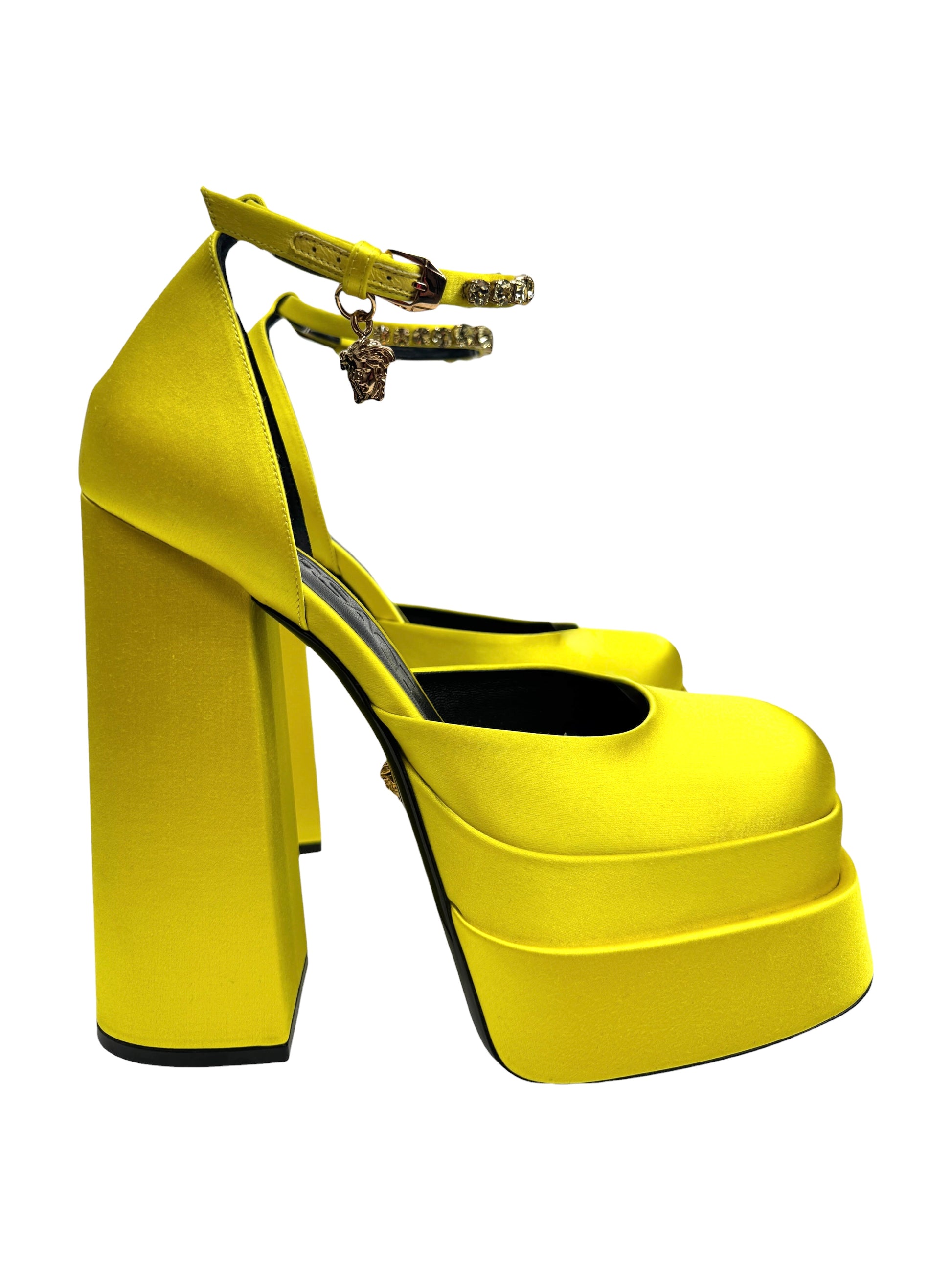 Versace yellow silk aevitas pumps