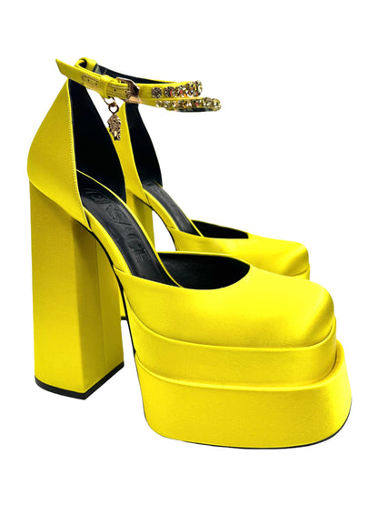 Versace yellow silk aevitas pumps