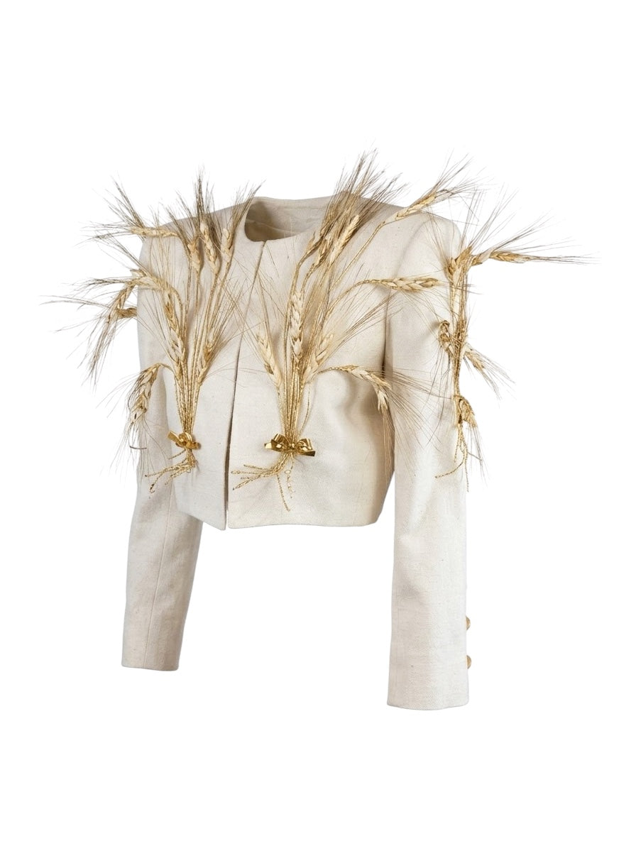 Yves Saint Laurent rive gauche Fall 1988 Lemarié Cropped wheat linen jacket