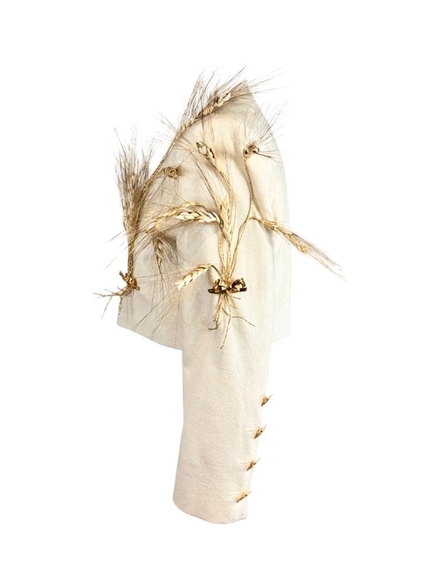 Yves Saint Laurent rive gauche Fall 1988 Lemarié Cropped wheat linen jacket