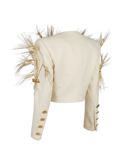 Yves Saint Laurent rive gauche Fall 1988 Lemarié Cropped wheat linen jacket