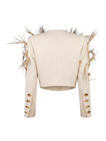 Yves Saint Laurent rive gauche Fall 1988 Lemarié Cropped wheat linen jacket