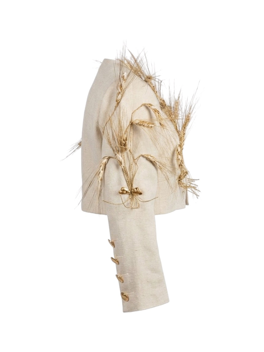Yves Saint Laurent rive gauche Fall 1988 Lemarié Cropped wheat linen jacket