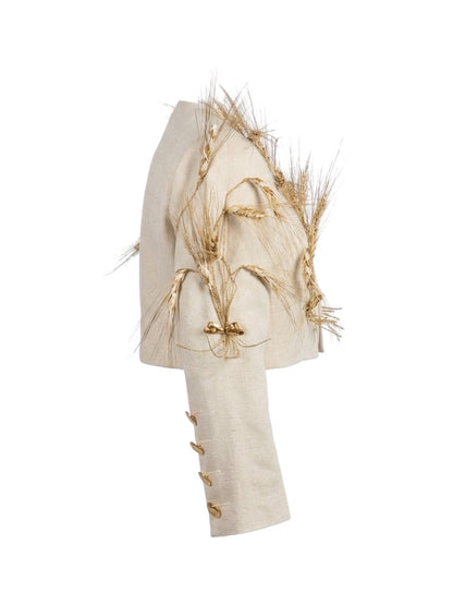Yves Saint Laurent rive gauche Fall 1988 Lemarié Cropped wheat linen jacket