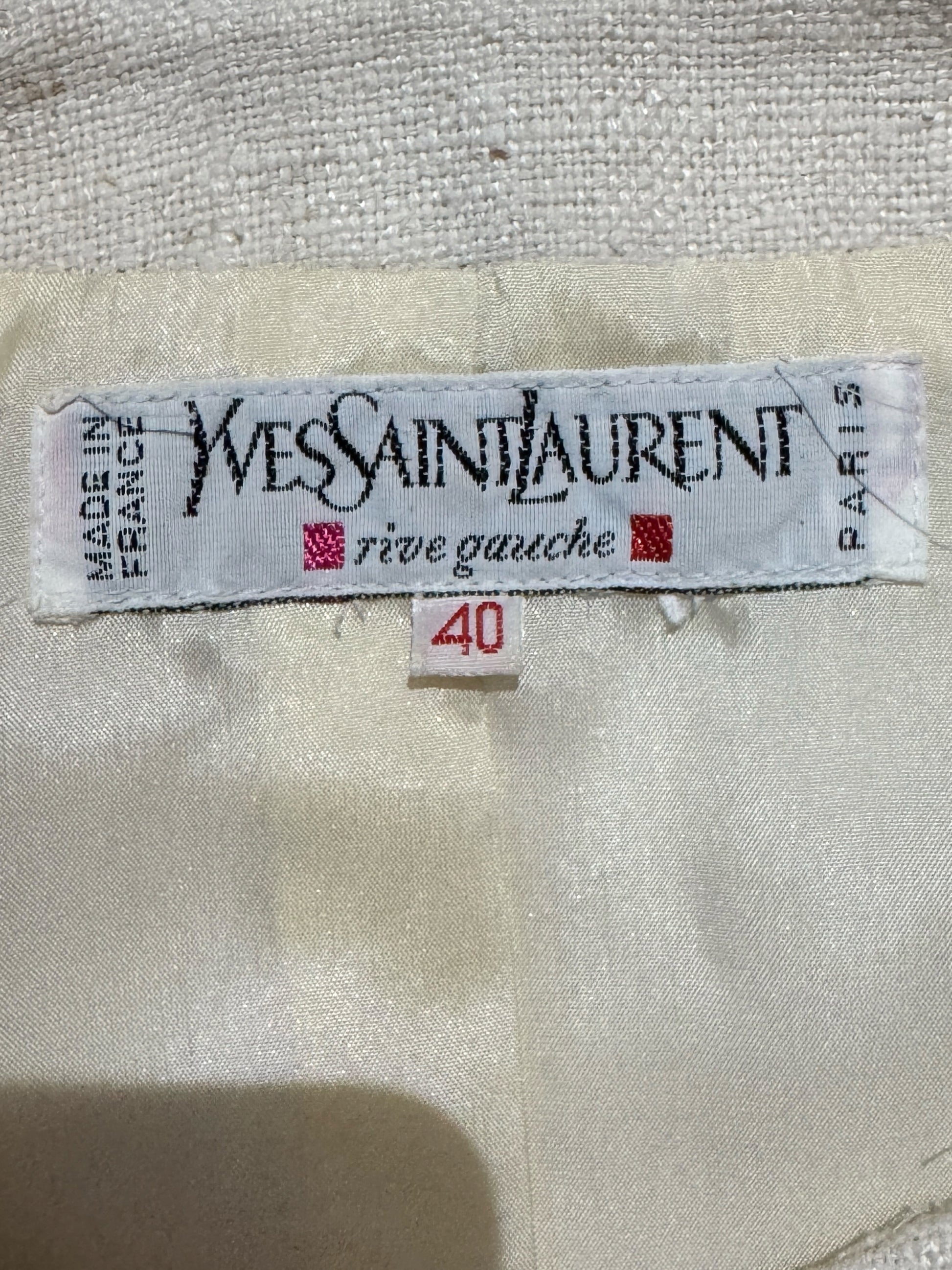Yves Saint Laurent rive gauche Fall 1988 Lemarié Cropped wheat linen jacket