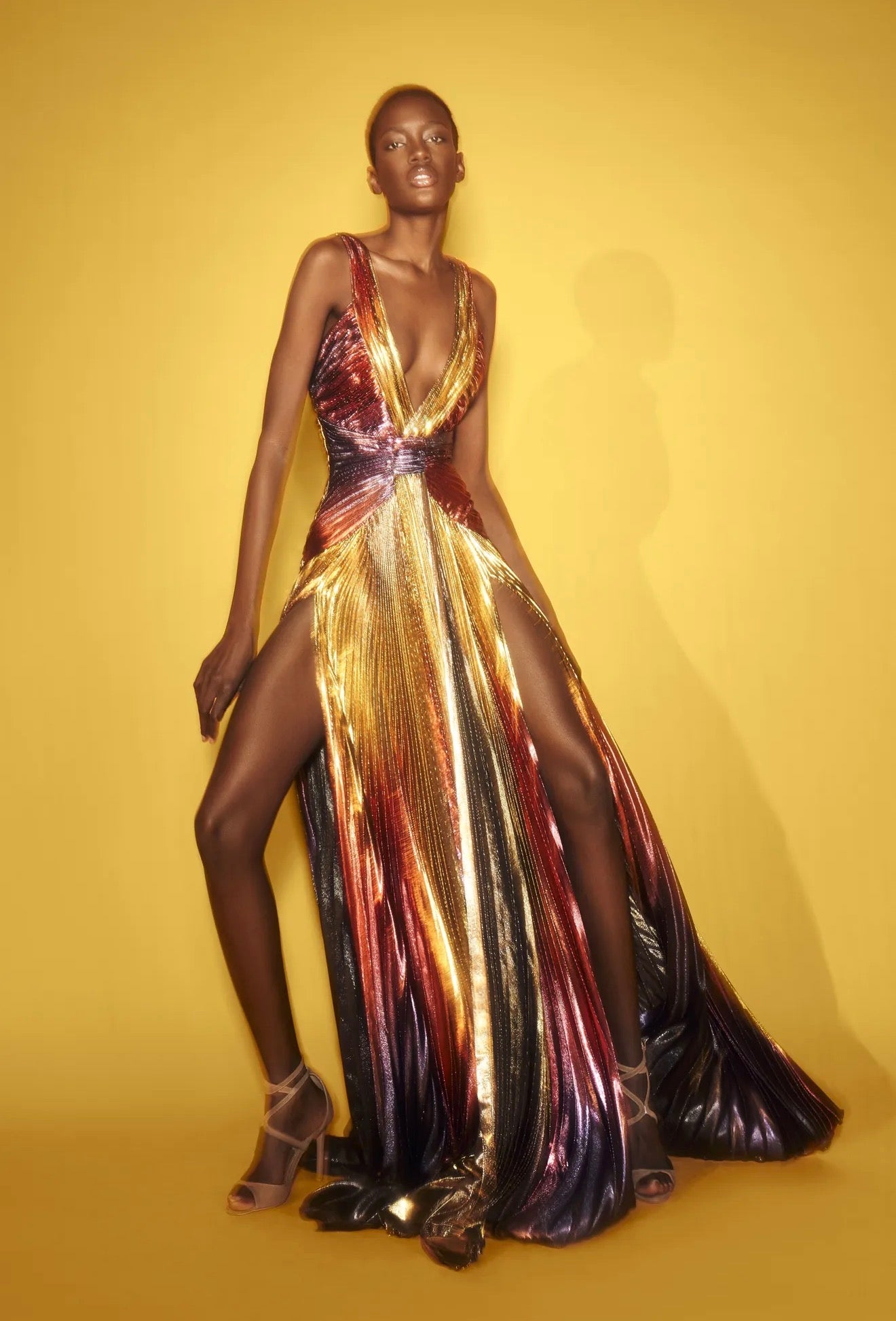 Zuhair Murad Fall 2022 Look 26 multicolor pleated lame dress