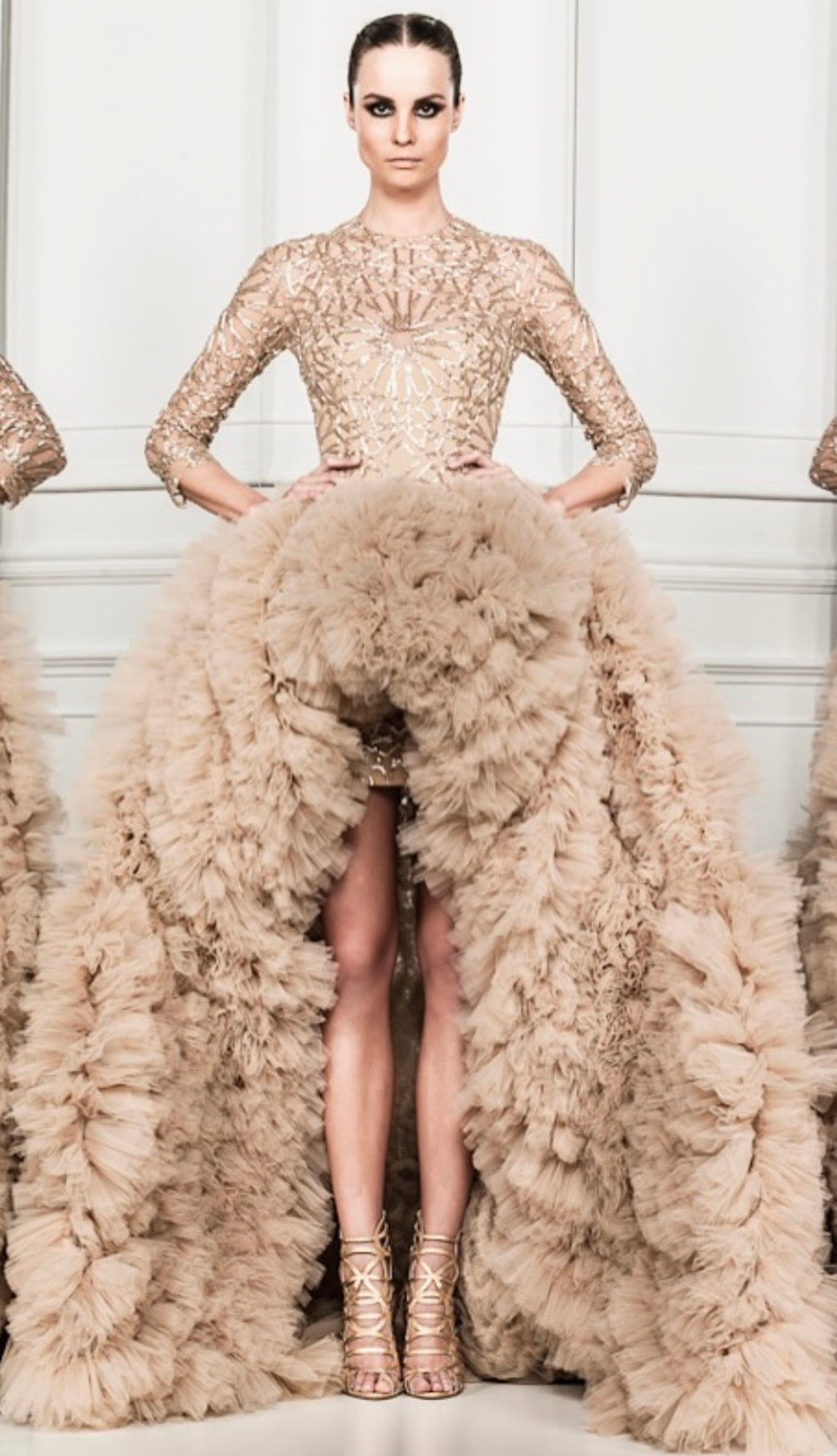Zuhair Murad Spring 2014 Evening embroidered dress ruffle nude skirt