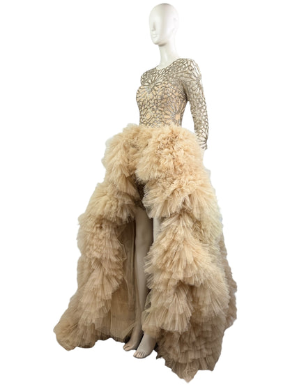 Zuhair Murad Spring 2014 Evening embroidered dress ruffle nude skirt