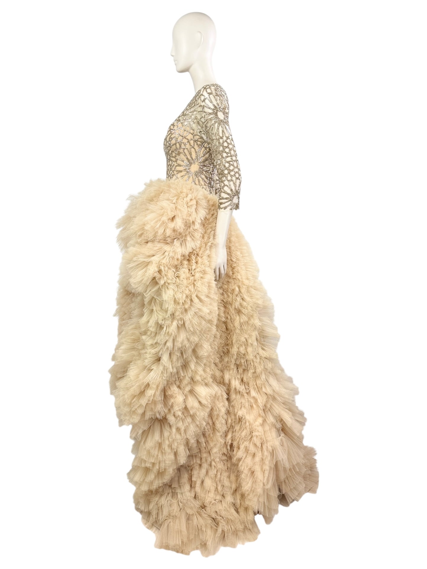 Zuhair Murad Spring 2014 Evening embroidered dress ruffle nude skirt