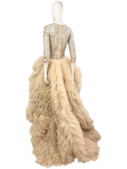 Zuhair Murad Spring 2014 Evening embroidered dress ruffle nude skirt