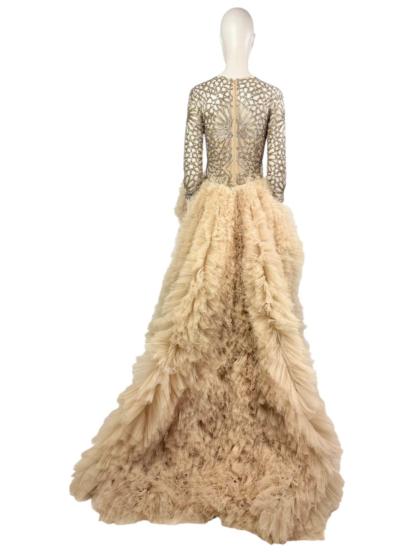 Zuhair Murad Spring 2014 Evening embroidered dress ruffle nude skirt