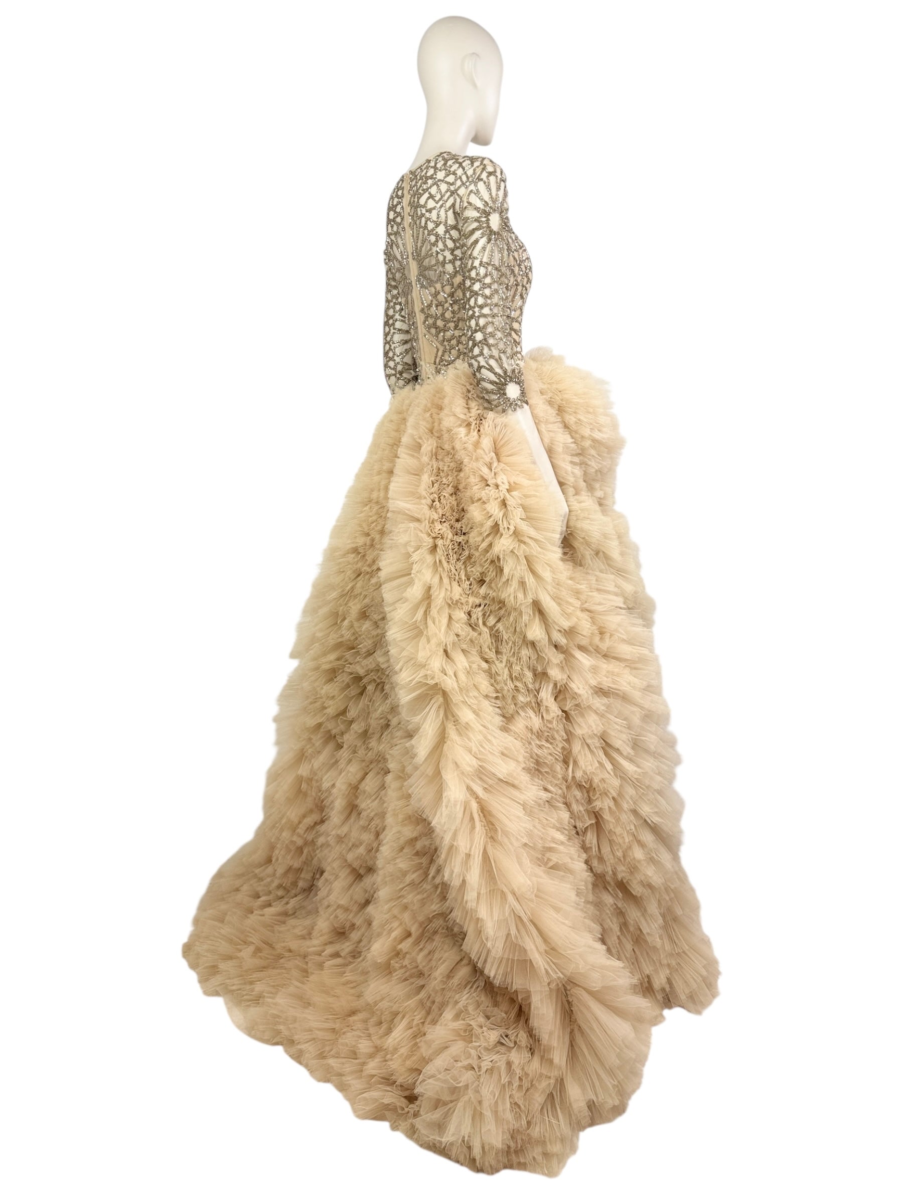 Zuhair Murad Spring 2014 Evening embroidered dress ruffle nude skirt