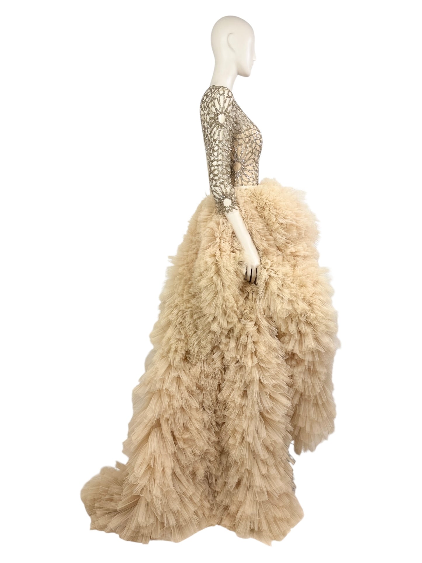 Zuhair Murad Spring 2014 Evening embroidered dress ruffle nude skirt