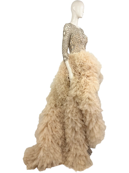 Zuhair Murad Spring 2014 Evening embroidered dress ruffle nude skirt