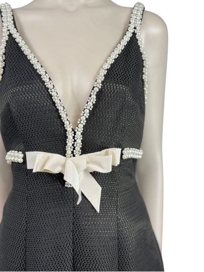 Zuhair Murad Spring 2024 black dress white pearls
