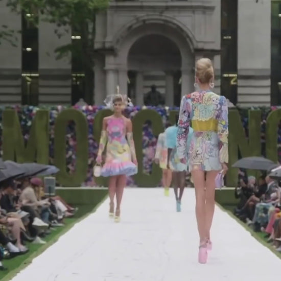 Moschino Jeremy Scott Spring 2022 Look 45 Multicolored patchwork toy dress