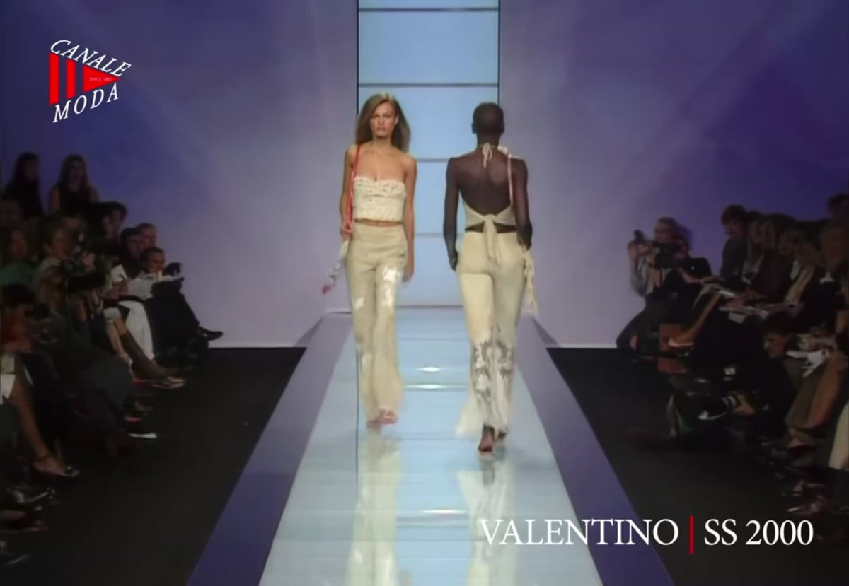 Valentino Boutique Spring 2000 Look 32 Suede floral painted sand leather pants