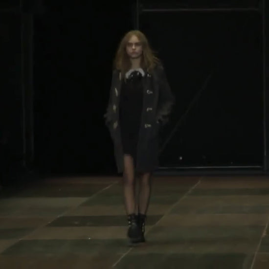Saint Laurent Hedi Slimane Fall 2013 Look 22 Mini black ecru crepe dress