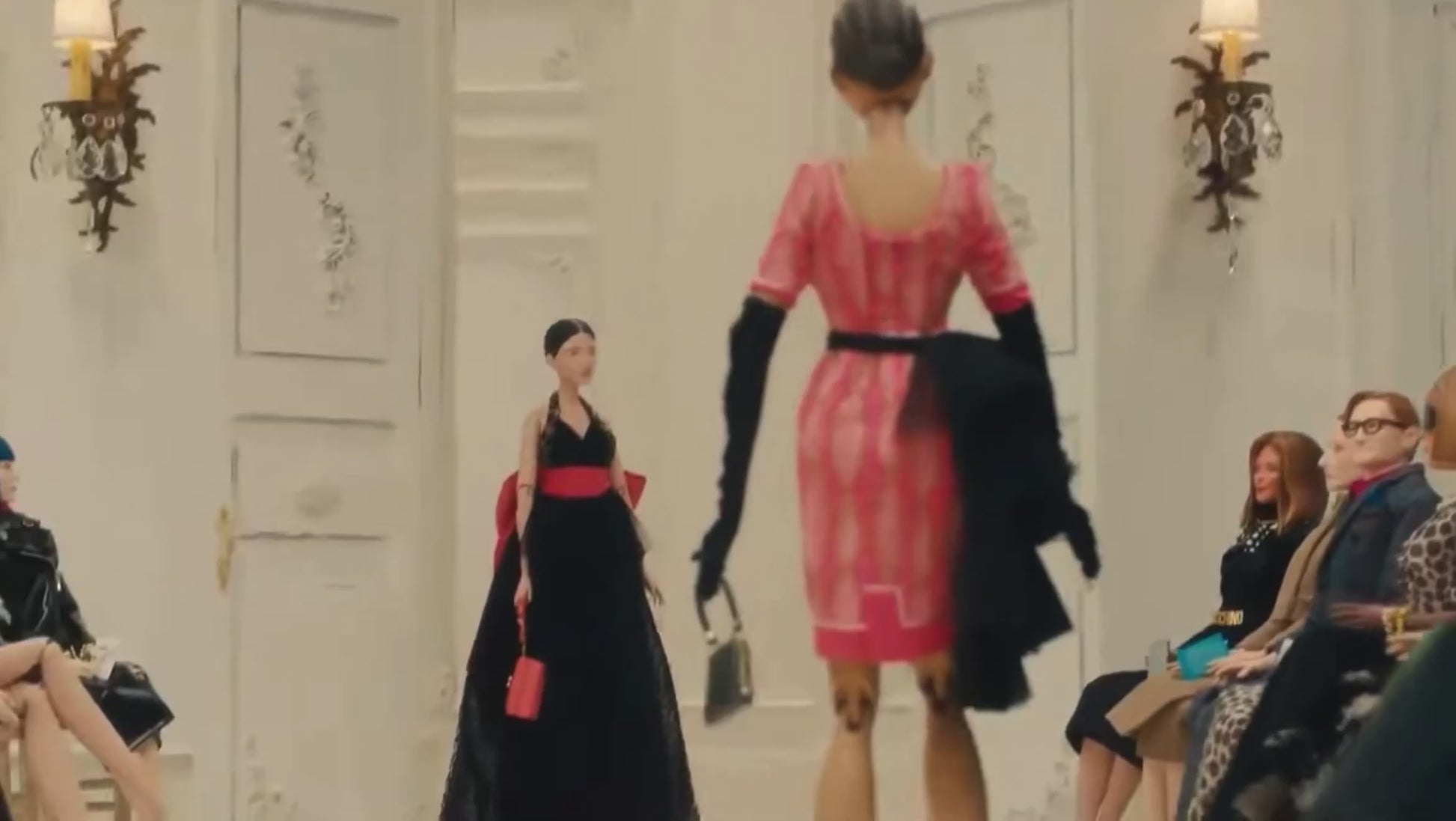 Moschino Couture Spring 2021 Puppet Collection Look 34 Black Pink bow dress