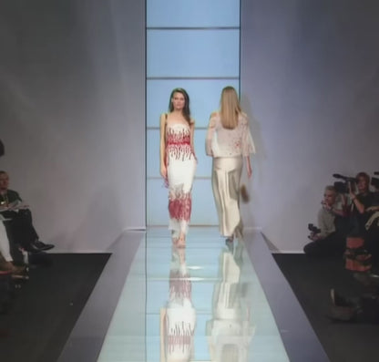 Valentino Boutique Spring 2000 Look 85 Maxi red roses lace dress