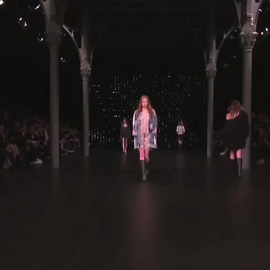 Saint Laurent Hedi Slimane Spring 2016 Look 12 Washed denim patchwork cape
